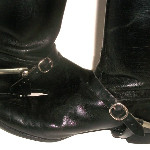 Vintage 80's Handmade Black Leather Bespoke Riding Boots w Metal Spur Harness 9M - Picture 11 of 16